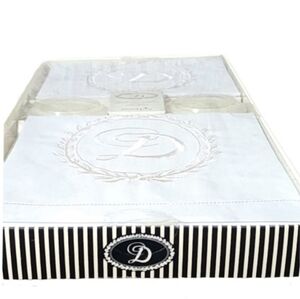 Mud Pie Monogrammed Linen Towels &  VanillaWood Soaps Beige Letter D